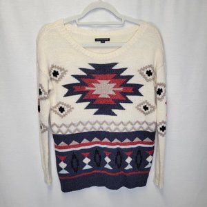 American Eagle Women's XS Sweater Pullover Ivory Southwestern Print Wool Blend